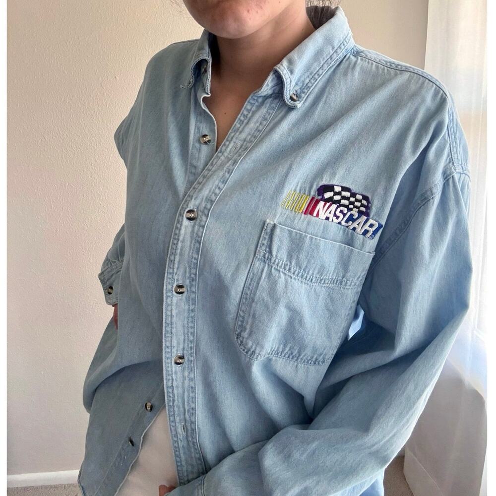 Vintage 90s Nascar Denim Button Up streetwear motorsports racing collegiate y2k
